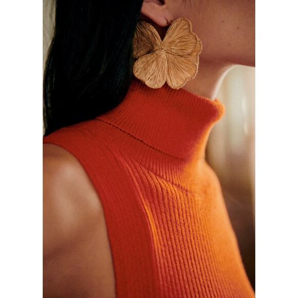 Sezane Yohan Jumper Sleeveless Turtleneck Sweater XS Tangerine Orange Luxury - Picture 4 of 8